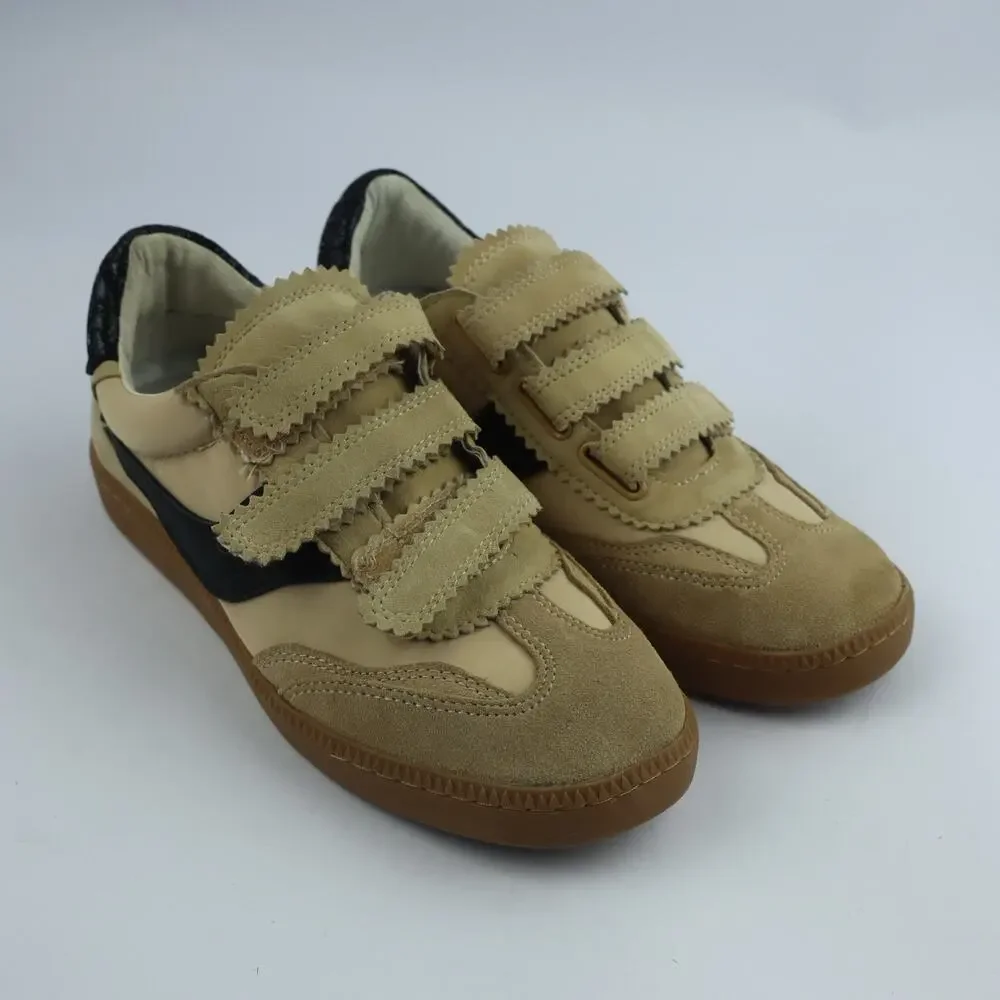 Dolce Vita Dolen Sneaker Sand Black Suede Leather Hook & Loop Straps Size 7.5